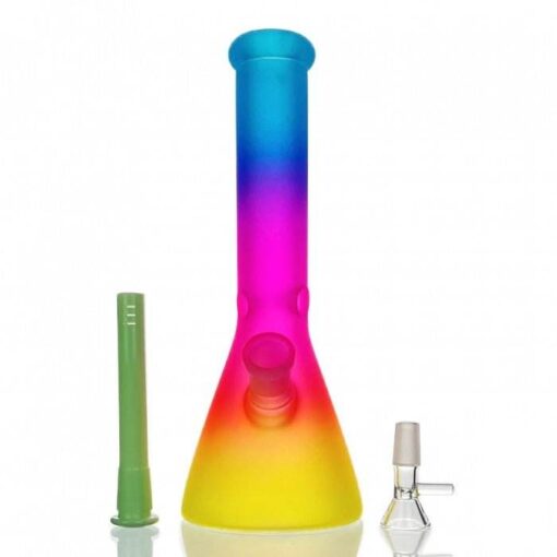 Frosted Rainbow Beaker Glass Bong 25cm (Blue, Pink, Yellow)