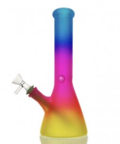 Frosted Rainbow Beaker Glass Bong 25cm (Blue, Pink, Yellow)