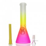 Frosted Rainbow Beaker Glass Bong 25cm (White, Yellow, Pink)