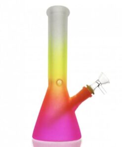 Frosted Rainbow Beaker Glass Bong 25cm (White, Yellow, Pink)