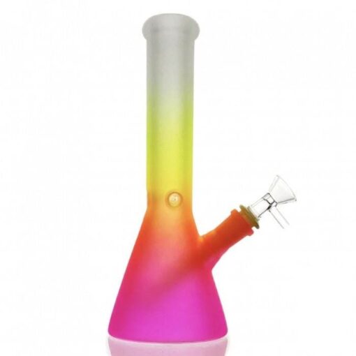 Frosted Rainbow Beaker Glass Bong 25cm (White, Yellow, Pink)