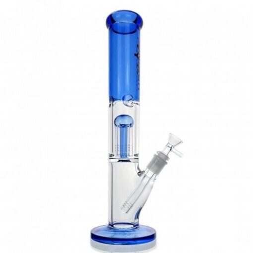 Six Arm Percolator Straight Tube Glass Bong 36cm Blue
