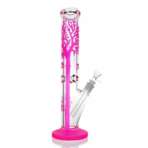 Tree Of Life Straight Tube Glass Bong 35cm Pink