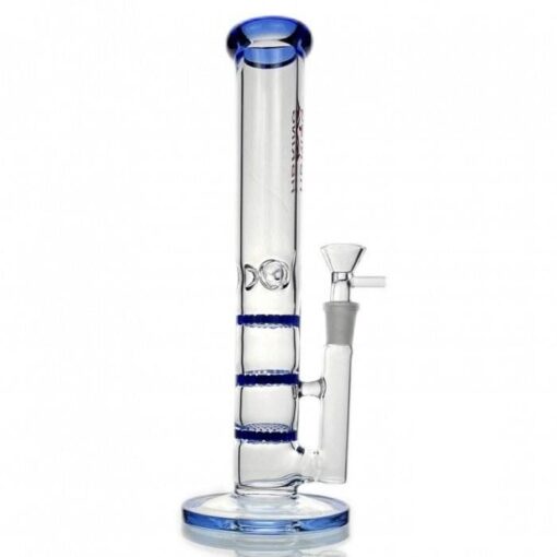 Triple Honeycomb Percolator Straight Tube Glass Bong 28cm Blue
