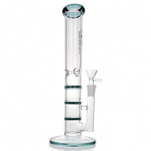 Triple Honeycomb Percolator Straight Tube Glass Bong 28cm Teal
