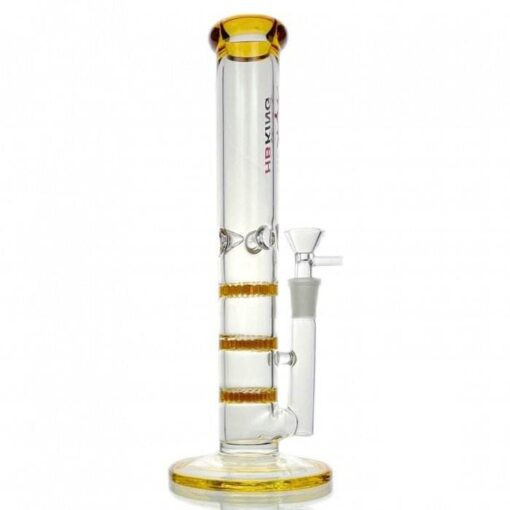 Triple Honeycomb Percolator Straight Tube Glass Bong 28cm Amber