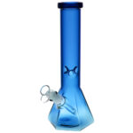 Blue Hextasy Hexagonal Beaker Water Pipe, 12" with 45 Degree Joint, Borosilicate Glass, Front View