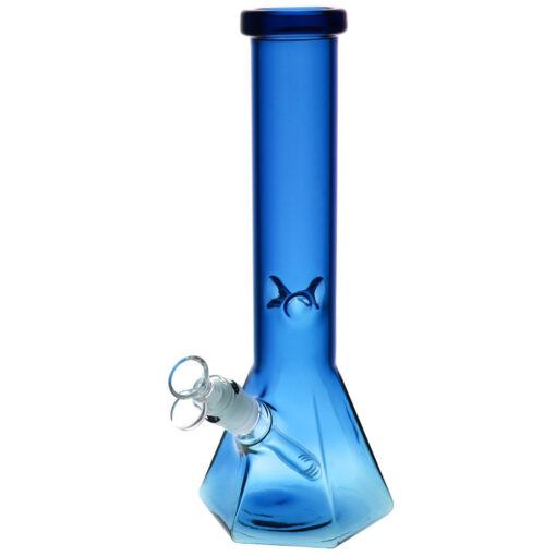 Blue Hextasy Hexagonal Beaker Water Pipe, 12" with 45 Degree Joint, Borosilicate Glass, Front View