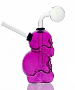 Purple Double Skull Glass Water Pipe 10cm