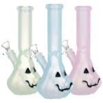 Jack-O-Lantern Glow In The Dark Glass Water Pipe | 9.25" | 14mm F | Colors Vary