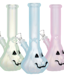 Jack-O-Lantern Glow In The Dark Glass Water Pipe | 9.25" | 14mm F | Colors Vary