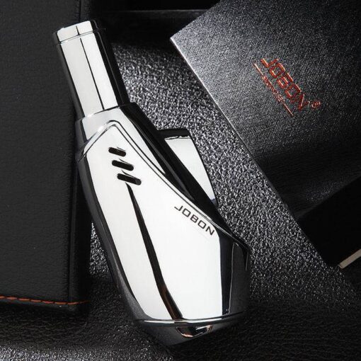 Jobon Vertical Egg Shape Jet Flame Lighter Silver