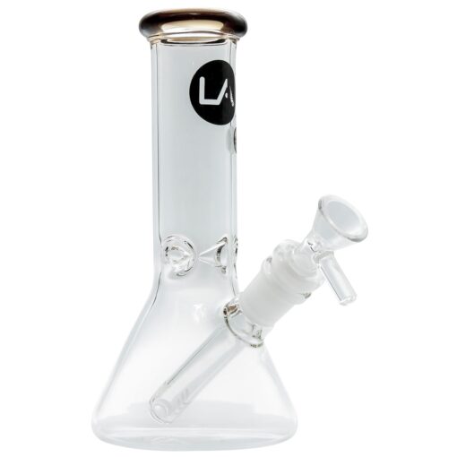 LA Pipes 8" Beaker Bong in Amber Resin color with glass on glass joint and side view on white background