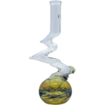 LA Pipes "Switchback" Bubble Base Bong featuring a zigzag neck and clear borosilicate glass, side view.