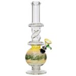 LA Pipes "The Typhoon Twister" Glass Bong in Green with Bubble Design and Grommet Joint, Front View