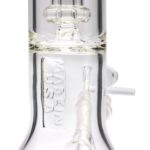 Close-up of LA Pipes Beaker Bong with Showerhead Perc, 45 Degree Joint, and Clear Borosilicate Glass