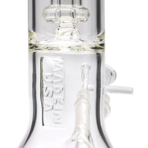 Close-up of LA Pipes Beaker Bong with Showerhead Perc, 45 Degree Joint, and Clear Borosilicate Glass