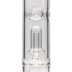 Close-up of LA Pipes Thick Glass Beaker Bong with Showerhead Perc, clear borosilicate glass
