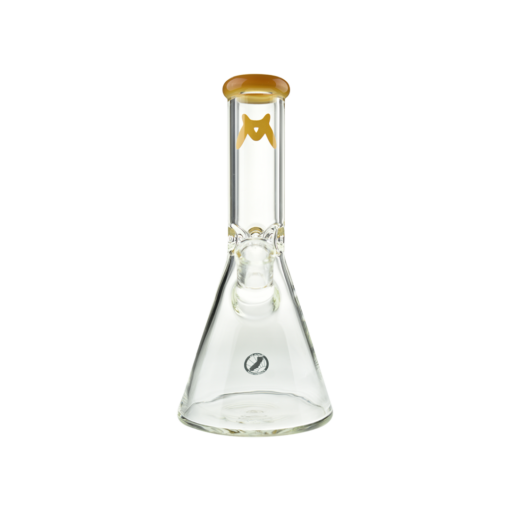 MAV Glass 10" Color Top Beaker Bong in Butter, Front View with Clear Glass and Logo