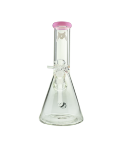 MAV Glass 10" Pink Color Top Beaker Bong, clear glass with deep bowl, front view on white background