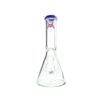 MAV Glass 10" Beaker Bong with Purple Accents, Clear Glass, Front View on White Background