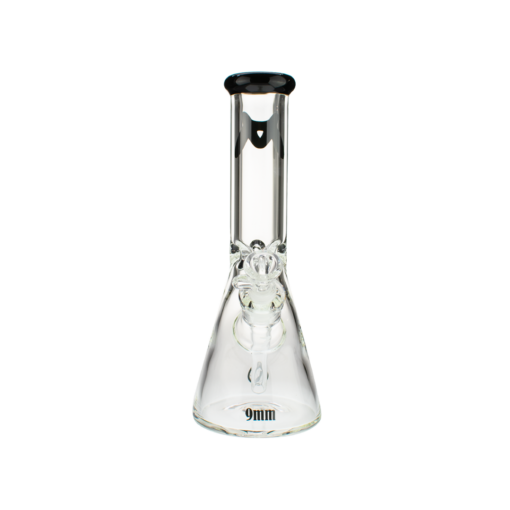 MAV Glass 12" Classic Beaker Bong with Black Accents and 9mm Thickness, Front View