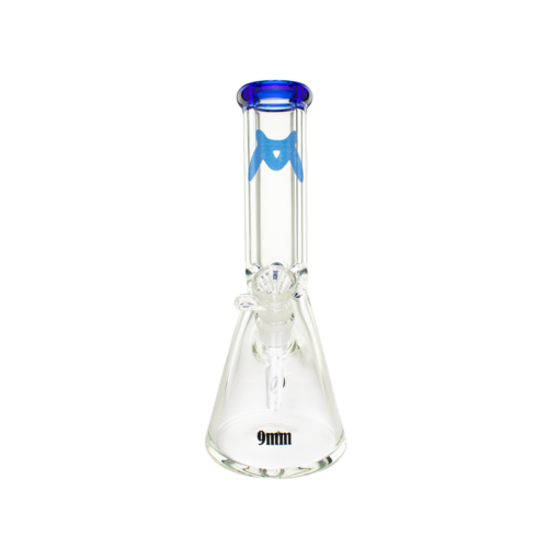 MAV Glass 12" Classic Beaker Bong with Blue Accents and 9mm Thick Glass, Front View