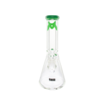 MAV Glass 12" Classic Beaker Bong with 9mm thickness and forest green color accent, front view on white background