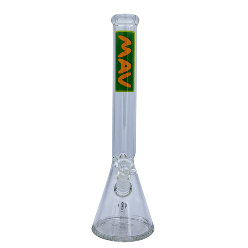 MAV Glass 18" Classic Beaker Bong in Green with Clear Glass and MAV Logo - Front View