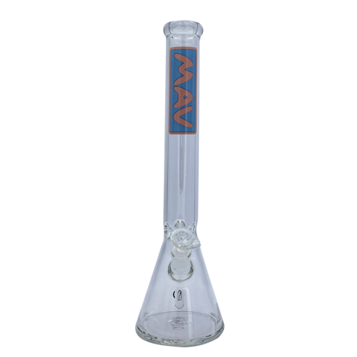 MAV Glass 18" Classic Beaker Bong in Pink with Clear Glass and MAV Logo - Front View