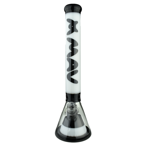 MAV Glass 18" Manhattan Pyramid Beaker in Black and White, Front View, 50mm Diameter