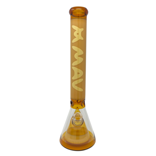MAV Glass 18" Manhattan Pyramid Beaker in Gold Variant, Front View, 50mm Diameter