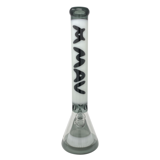 MAV Glass 18" Manhattan Pyramid Beaker in White and Transparent Black, Front View, 50mm Diameter