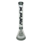 MAV Glass 18" Manhattan Pyramid Beaker in White and Transparent Black, Front View, 50mm Diameter