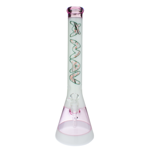 MAV Glass 18" Pink Cherry Blossom 2 Tone Beaker Bong, Front View on White Background