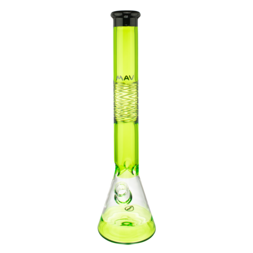 MAV Glass 18" Wig Wag Reversal Beaker Bong in Ooze and Black, 50mm Diameter, Front View