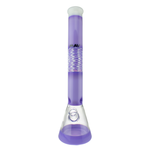 MAV Glass 18" Wig Wag Reversal Beaker in Purple and White, Front View on Seamless White Background