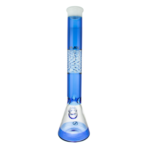 MAV Glass 18" Wig Wag Reversal Beaker Bong in White and Ink Blue with 50mm Diameter