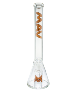 MAV Glass 18" Woodgrain Beaker Bong with Ash Catcher, front view on white background