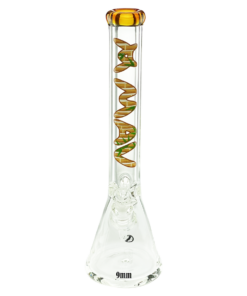 MAV Glass 18" Bamboo Gold Beaker Bong with 9mm thick glass, front view on white background