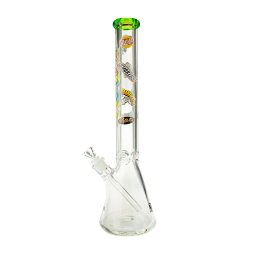 MAV Glass 18" Munchies Ooze Beaker Bong with thick 9mm glass and clear design, front view on white background