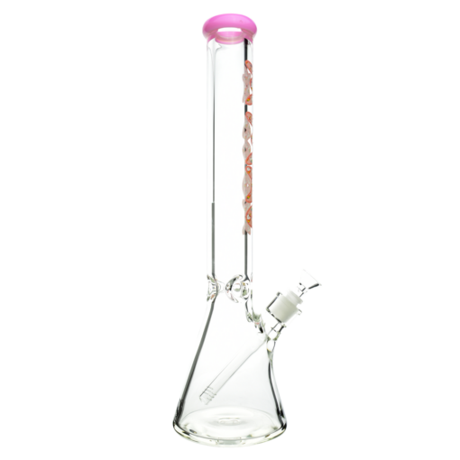 MAV Glass 18" Pink Unicorn Beaker Bong with heavy wall thickness, front view on white background