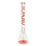 MAV Glass 18" Red Mandala Beaker Bong with thick glass and clear design, front view on white background