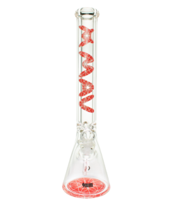 MAV Glass 18" Red Mandala Beaker Bong with thick glass and clear design, front view on white background
