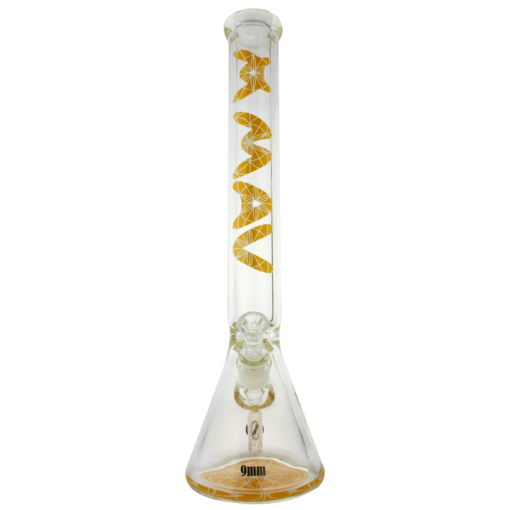 MAV Glass 18" Yellow Mandala Beaker Bong with 9mm Thick Glass, Front View