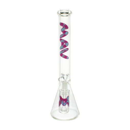 MAV Glass 18" Beaker Bong with Purple Palms Design and Matching Ashcatcher