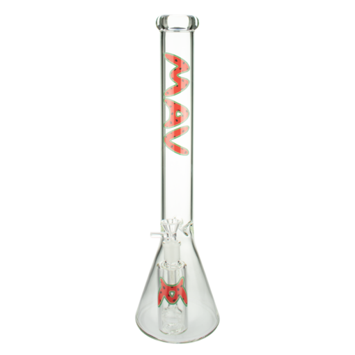 MAV Glass 18" Beaker Bong with Ashcatcher in Strawberry, Front View on White Background