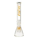 MAV Glass 18" Beaker Bong with Ashcatcher in Blue & Gold, Front View on White Background