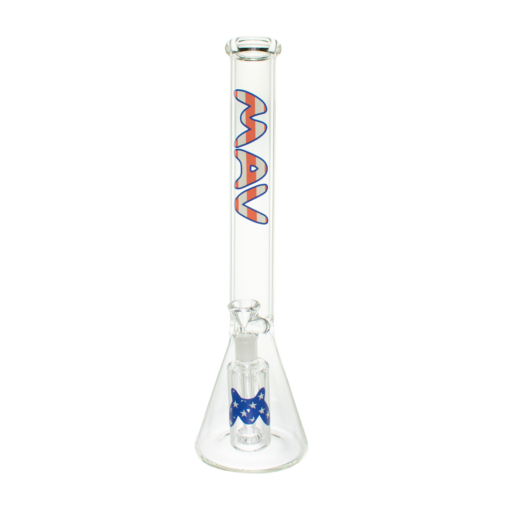 MAV Glass 18" Beaker Bong with Blue Accents and Matching Ashcatcher - Front View