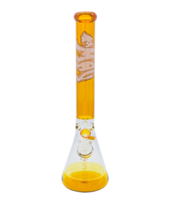 MAV Glass 18" Golden Cali Bear Beaker Bong with 50mm diameter and 5mm thickness, front view